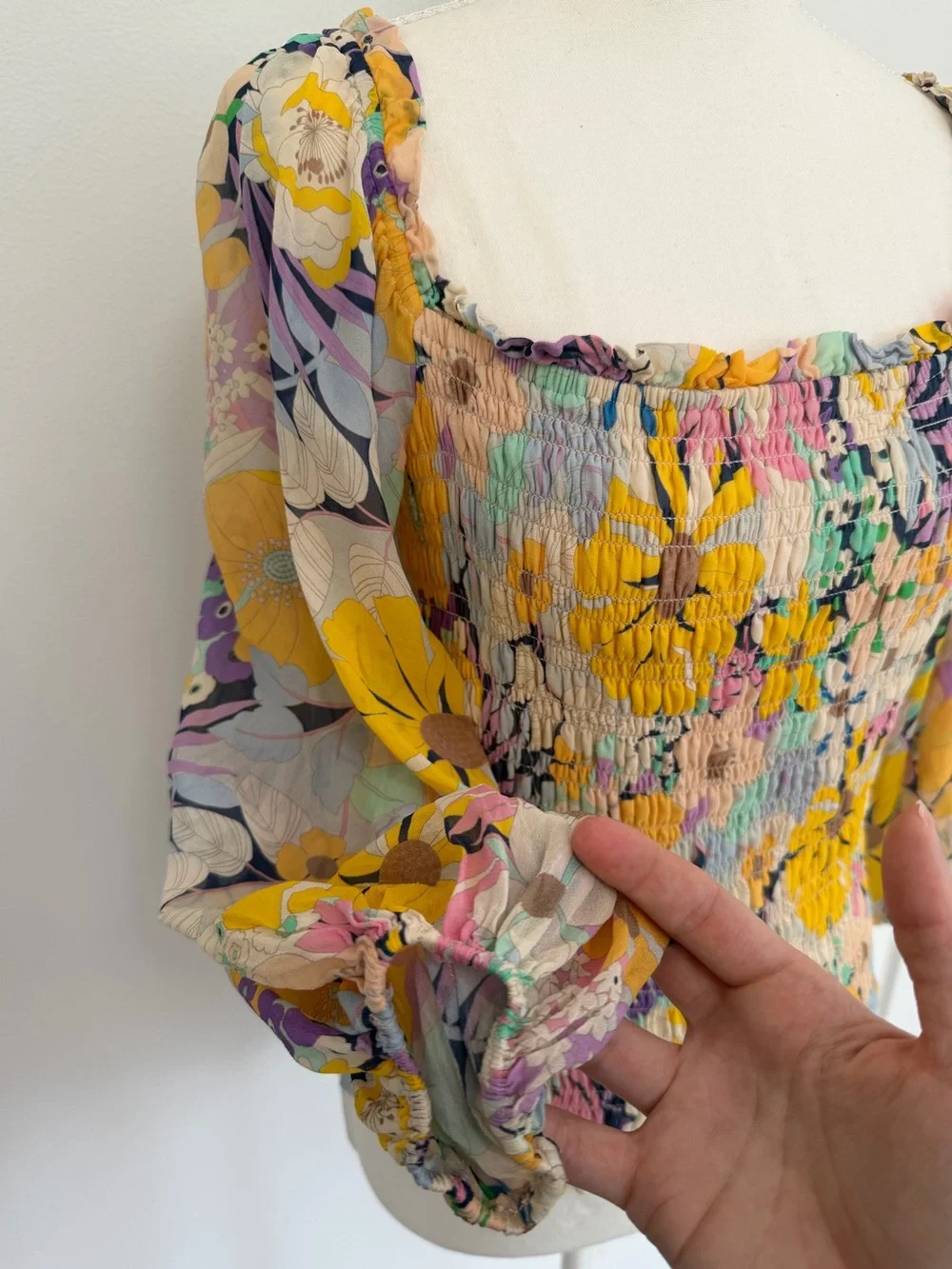 SHOSHANNA CECE TOP Floral Sheer Yellow Purple Size Medium